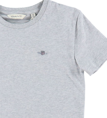 GANT Stuttermabolur - Shield - Light Grey Melange