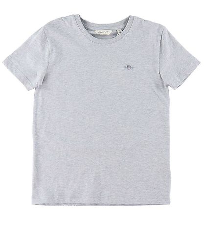 GANT Stuttermabolur - Shield - Light Grey Melange