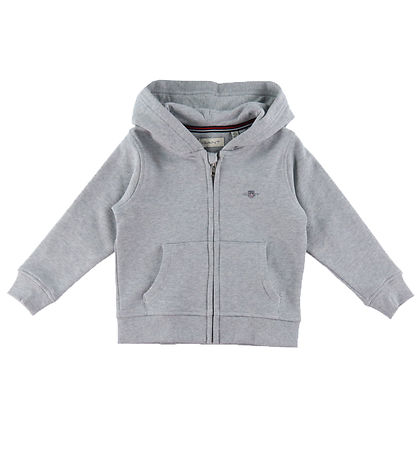 GANT Neuletakki - Shield Vetoketju - Light Grey Melange