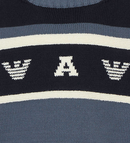 Emporio Armani Blússa - Prjónað - Rykugt Blár/Dökkblátt/Hvítur