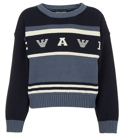 Emporio Armani Blússa - Prjónað - Rykugt Blár/Dökkblátt/Hvítur