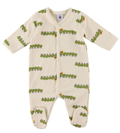Petit Bateau Strampler m. Fuß - Creme m. Print