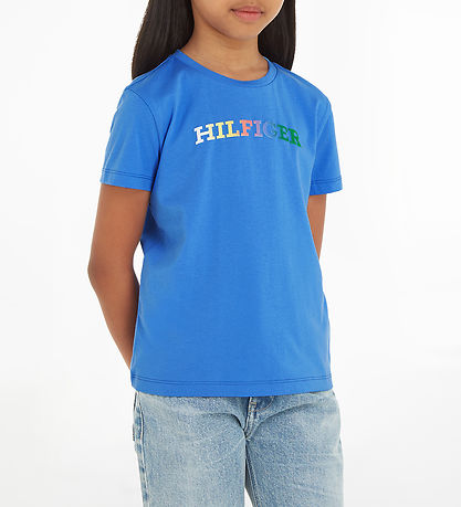 Tommy Hilfiger Stuttermabolur - Eingerð Tee - Blue Stafa
