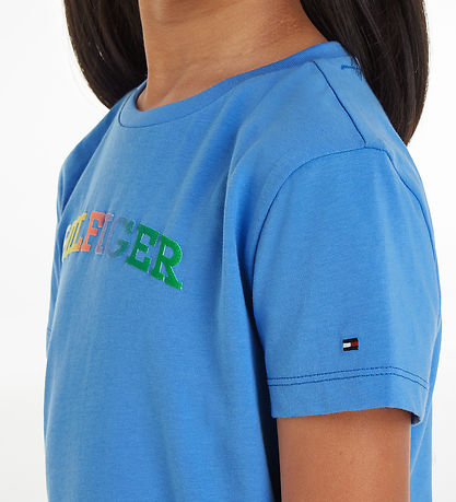 Tommy Hilfiger Stuttermabolur - Eingerð Tee - Blue Stafa