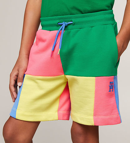Tommy Hilfiger Sweatshorts - U Colorblock Monogram - Grön/Gul/Pi