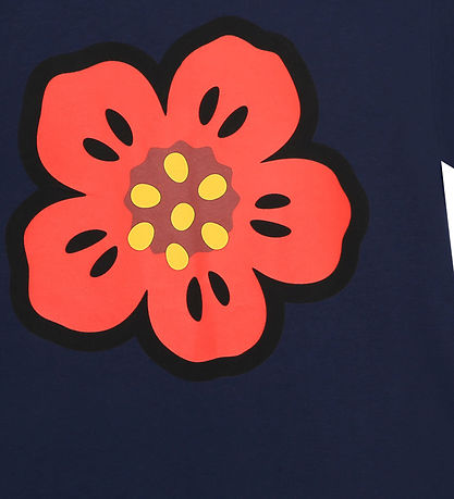 Kenzo Kleid - Navy/Rot m. Blume