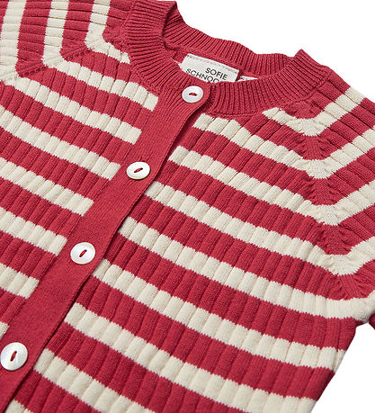 Sofie Schnoor Cardigan - Knitted - Berry Red/Off White Striped