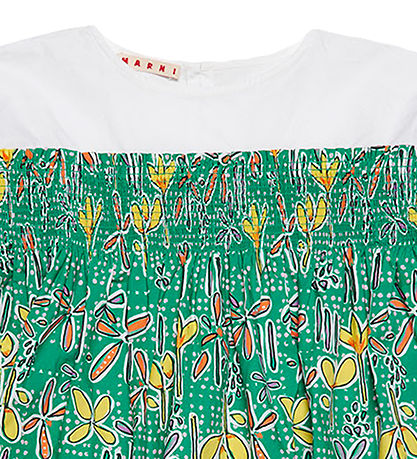 Marni Hemdbluse - Weiß/Grün m. Blumen