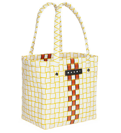 Marni Handbag - Box Basket - White/Yellow w. Brown