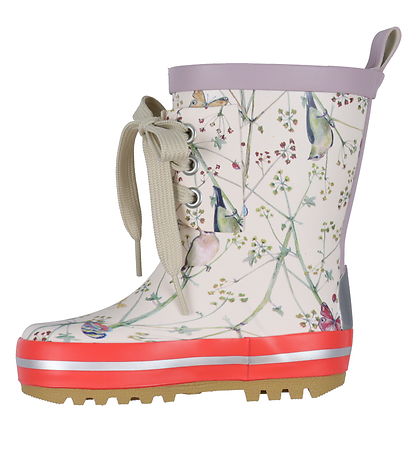 Mikk-Line Rubber Boots - Wellies - Off-White w. Flowers/Lace