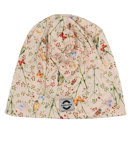 Mikk-Line Beanie - 2-layer - Off-White w. Butterflies