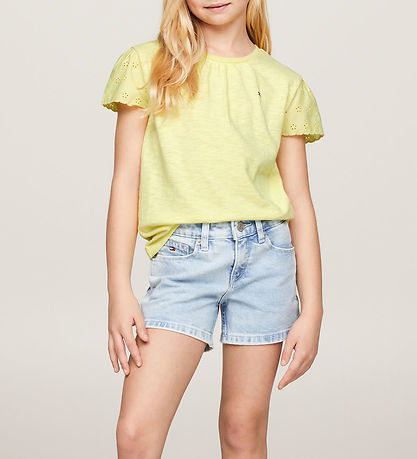 Tommy Hilfiger Stuttermabolur - Útsaumurinn Englaise - Yellow Tú