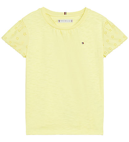 Tommy Hilfiger Stuttermabolur - Útsaumurinn Englaise - Yellow Tú