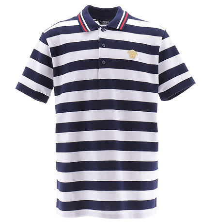 Versace Polo - Navy/Weißer Streifen m. Text