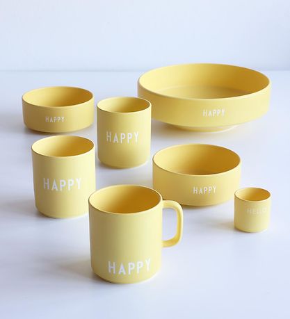Design Letters Mugg m. Handtag - Favorit - Happy - Gul