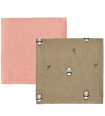 OYOY Spucktücher - 70x70cm - Panda - 2er-Pack - Khaki/Rose
