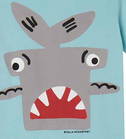 Stella McCartney Kids Stuttermabolur - Ljósblár M. Hákarl