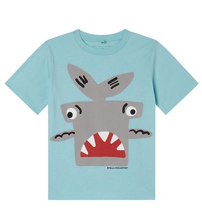 Stella McCartney Kids Stuttermabolur - Ljósblár M. Hákarl
