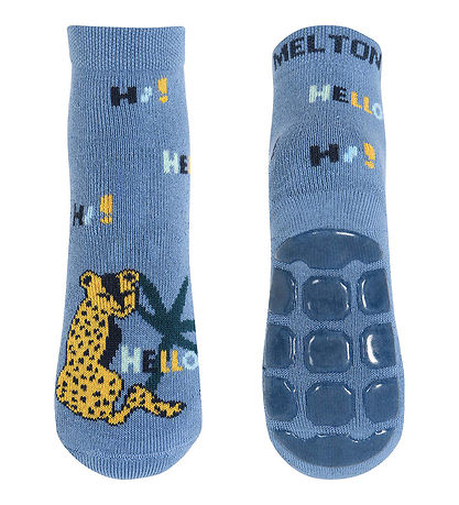 Melton Socks w. Anti-Slip - Let's Go - Denim Blue