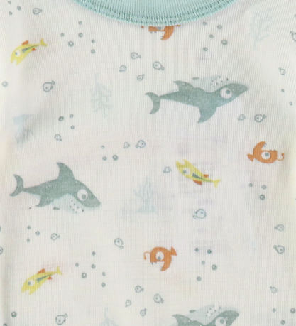 Joha Bodysuit l/s - Wool - Off White/Dusty Blue w. Fish