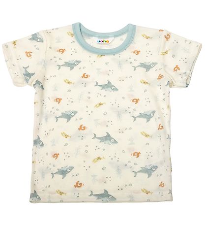 Joha T-shirt - Wool - Dusty Blue w. Fish