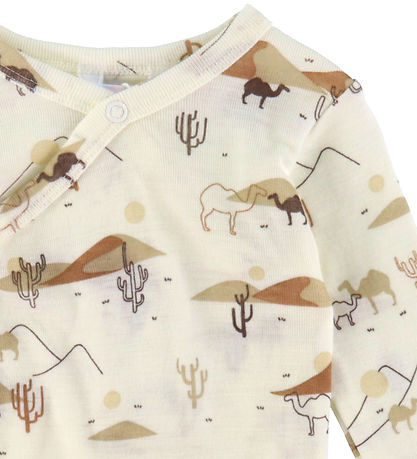 Joha Wrap Bodysuit l/s - Wool/Silk - Off White w. Desert