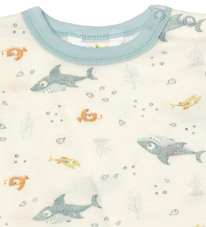 Joha Bodysuit s/s - Wool - Off White/Dusty Blue w. Fish