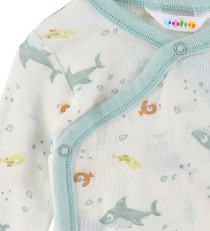Joha Wrap samfella L/æ - Ull - Off White/Rykugt Blár M. Fiskur