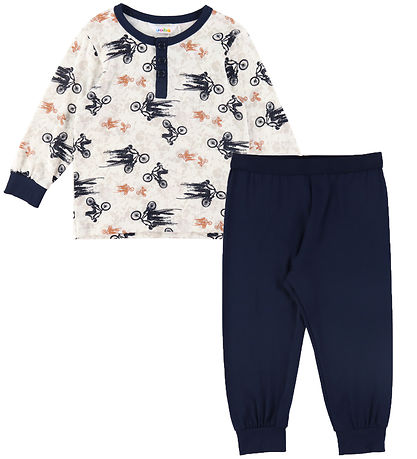 Joha Náttfatasett - Bambus - Off White/Navy M. Reiðhjól