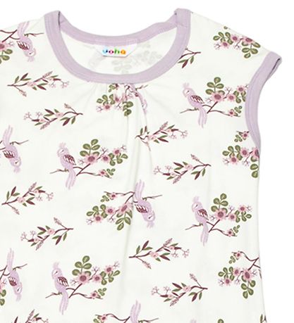 Joha Nachthemd - Bambus - Off White/Lila m. Papagei