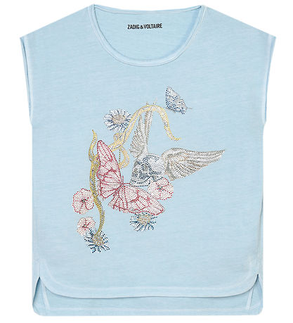 Zadig & Voltaire Stuttermabolur - Angel - Ljósblátt M. Blóm/líki