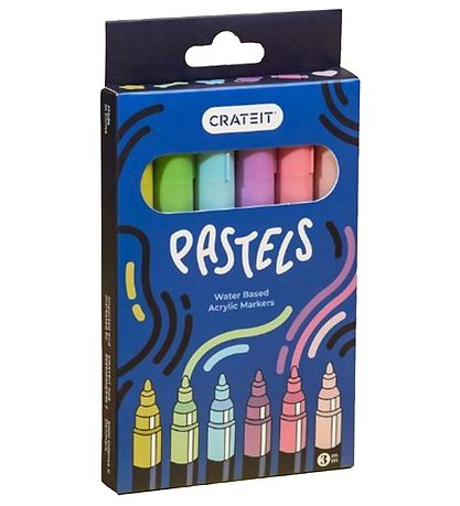 Crateit Tússlitir - 3 mm - 6 Stk. - Pastell