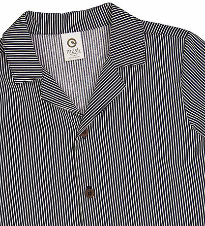 Müsli Skyrta - Popplín Stripe - Hárnæring Cream/Nótt Blue