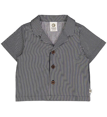 Müsli Skyrta - Popplín Stripe - Hárnæring Cream/Nótt Blue