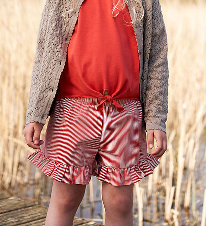 Müsli Shorts - Poplin Stripe Frill - Conditioner Cream/Apple Ed