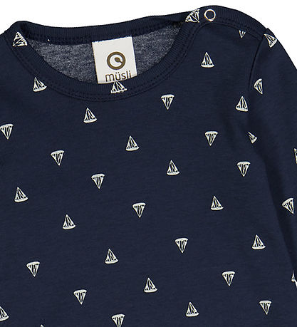 Müsli Bodysuit l/s - Sailboat - Night Blue/Conditioner Cream