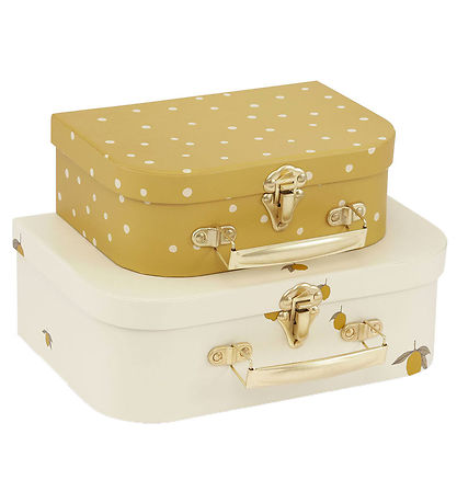 Konges Sløjd Cardboard Suitcase - 2-Pack - Lemon/Dot