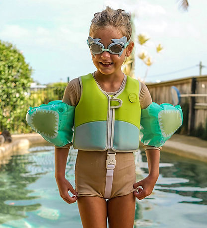 SunnyLife Swim Vest - Salty the Shark - 1-2 years - Aqua Neon Ye