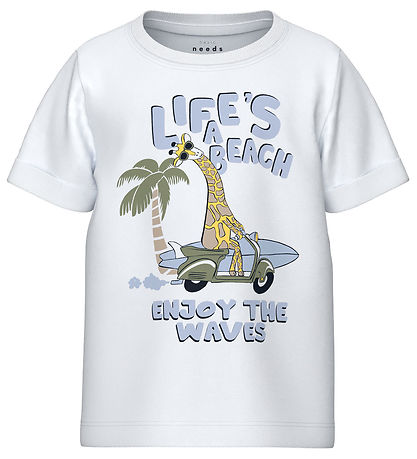 Name It T-Shirt - NmmVux - Bright White/Life ist ein Strand