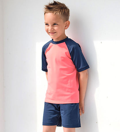 Petit Crabe Swim Top - Raglan - UV50+ - Nectarine/Blue