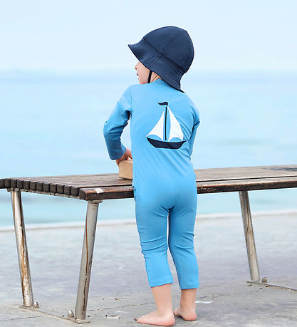 Petit Crabe Coverall Swimsuit - Lou - UV50+ - Cornflower w. Sail