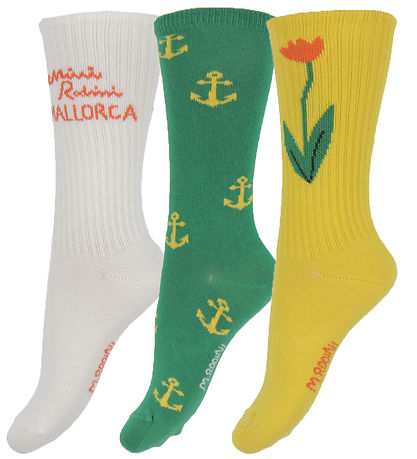 Mini Rodini Socks - 3-Pack - Mallorca - Yellow/Green/White
