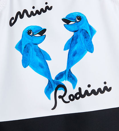 Mini Rodini Badeanzug - UV 50+ - Delfine Frill - Wei/Schwarz