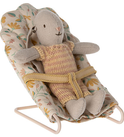 Maileg Miniatyr SlantedStol - Micro - Beige m. Blommor