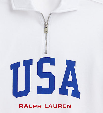 Polo Ralph Lauren Sweatshirt w. Zipper - Cropped - White w. USA