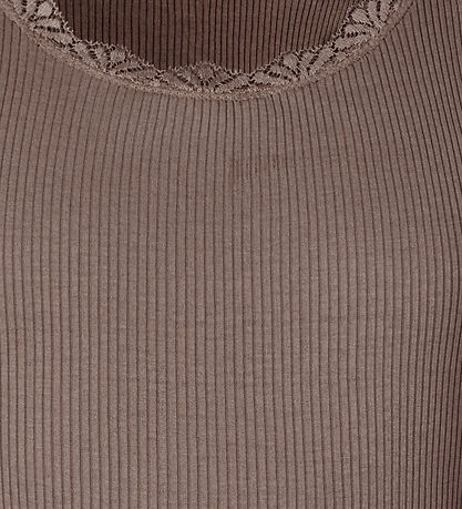 Rosemunde Top - Silk/Cotton - Dark Sand w. Lace