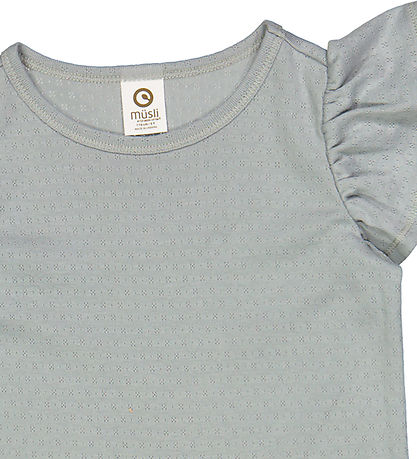 Müsli Stuttermabolur - Pointelle Frill - Jasmine Blue