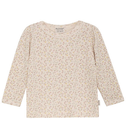 Minymo Blouse - Rib - Roze Champagne m. Bloemen