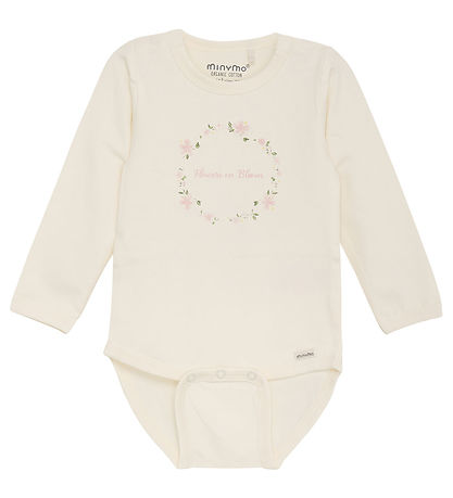 Minymo Bodysuit L/ - Eggnog w. Floral Wreath