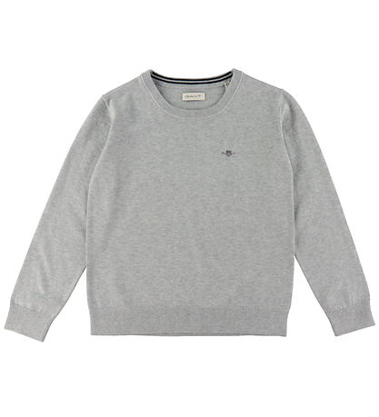 GANT Blússa - Prjónað - Shield Classic+ - Light Grey Melange